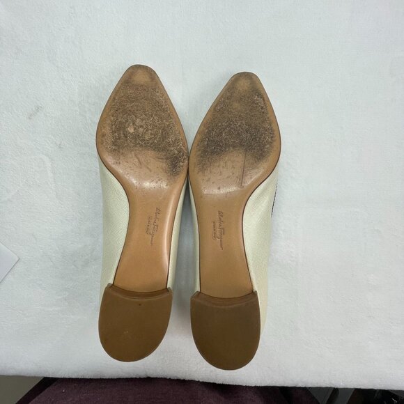 Vintage Salvatore Ferragamo Womens Ivory Leather Loafers Woven Buckle - Picture 8 of 9